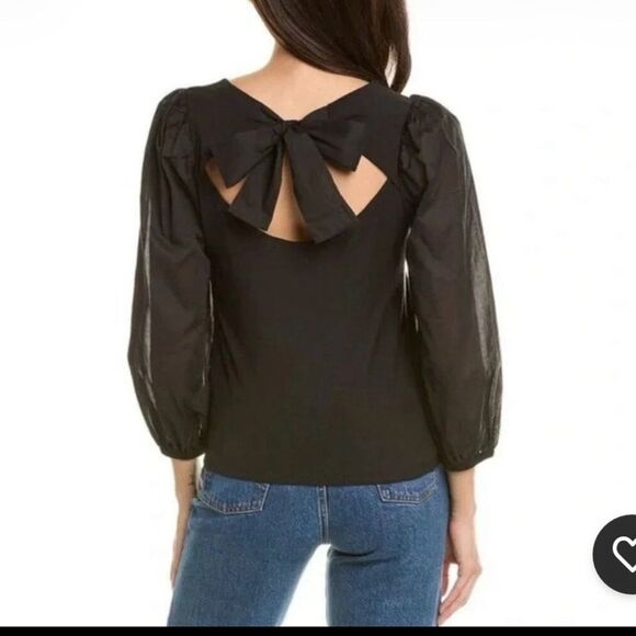 Nation LTD Tops - Nation LTD Black Cotton Top Open Back with Bow Puff Sleeve Medium Luxury
